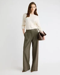 Pantalon Pied-de-Poule à Taille Mi-Haute et Jambe Large