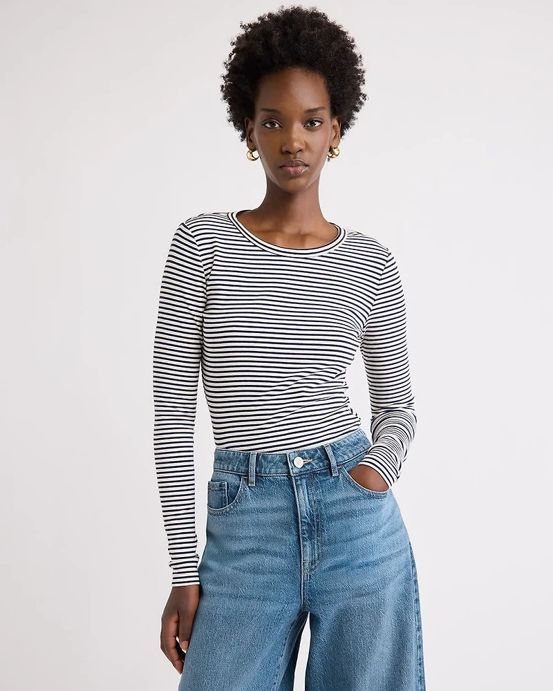 Long-Sleeve Crew-Neck Fitted Ribbed Tee