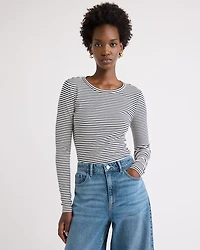 Long-Sleeve Crew-Neck Fitted Ribbed Tee