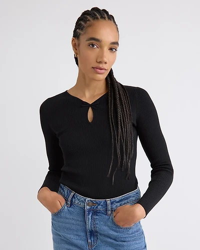 Long-Sleeve V-Neck Ribbed Top