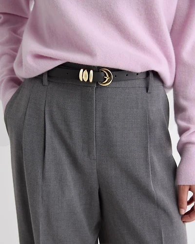 Thin Leather Belt with Rounded Buckle