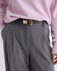 Thin Leather Belt with Rounded Buckle