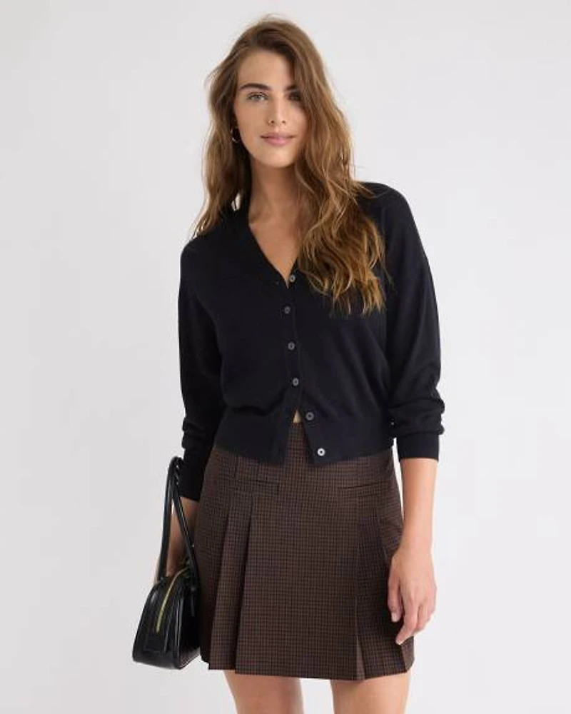 Wool-Blend Long-Sleeve V-Neck Cardigan