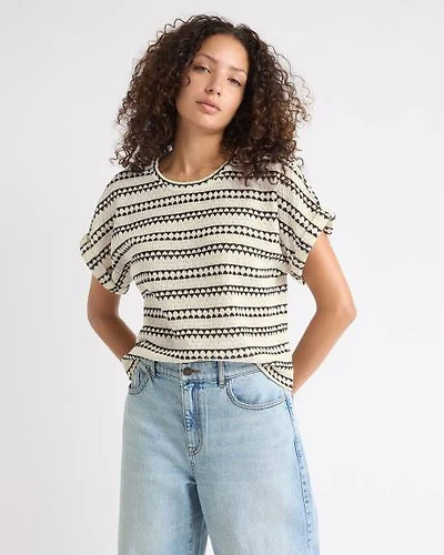 Extended-Sleeve Crew-Neck Relaxed-Fit Striped Top