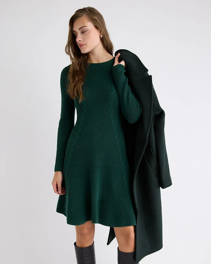 Long-Sleeve Crew-Neck Mini Sweater Dress