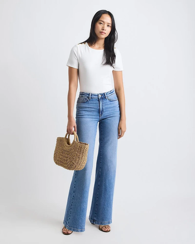 Medium-Wash High-Waisted Wide-Leg Jeans