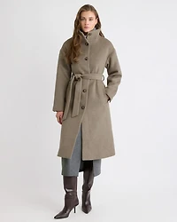 Wool-Blend Funnel-Neck Long Winter Coat