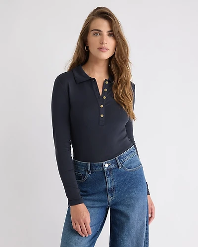 Luxe Knit Long-Sleeve Polo