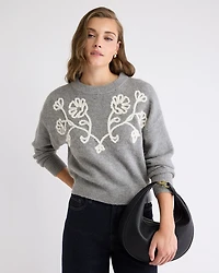 Pull à Manches Longues et Col Rond avec Fleurs