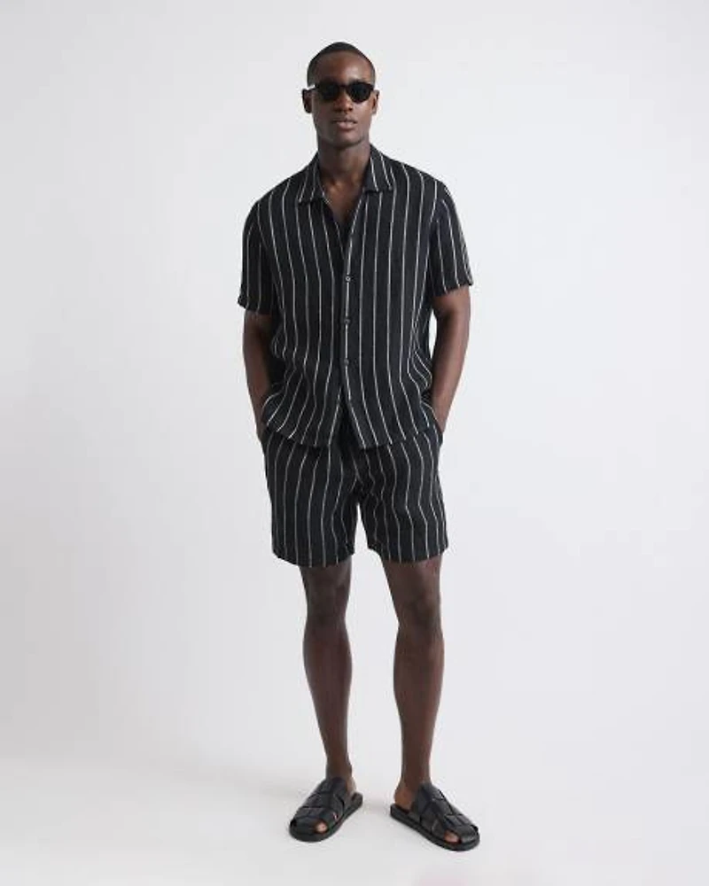 Striped Linen Short with Elastic Waistband