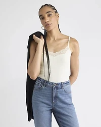 Camisole Côtelée à Col V avec Dentelle