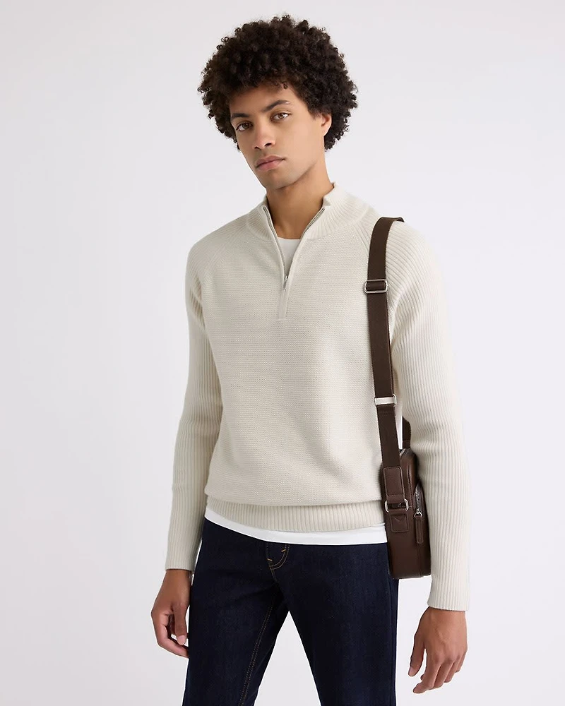 Long-Sleeve Half-Zip Mock-Neck Sweater