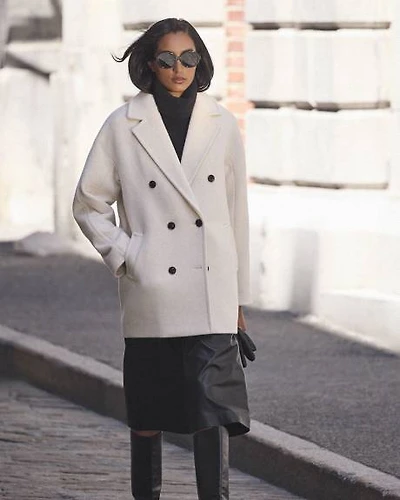 Manteau à Boutonnage Double en Mélange de Laine Melton
