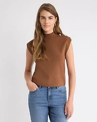 Pull Sans Manches à Col Montant avec Boutons l'Épaule