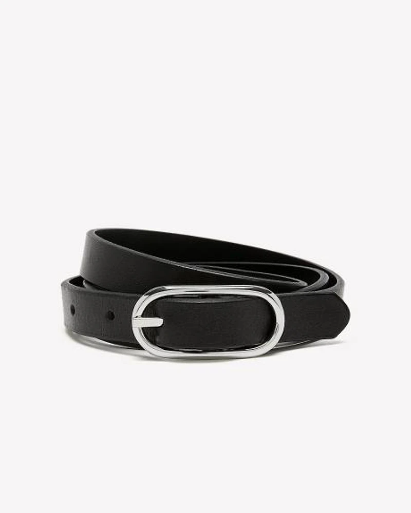 Thin Leather Belt with Oval Buckle