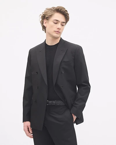 Tailored-Fit Double-Breasted Black Suit Blazer