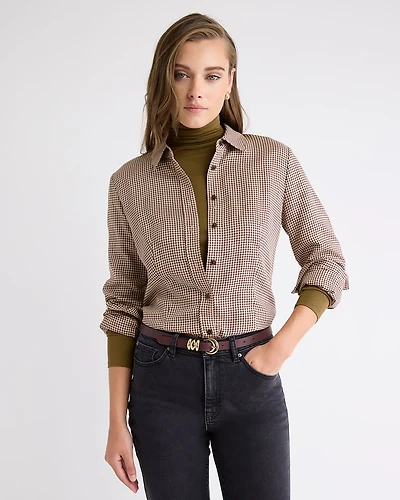 Plaid Long-Sleeve Buttoned-Down Blouse