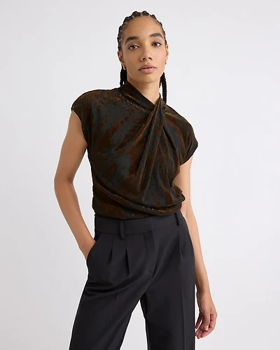 Extended-Sleeve Mock-Neck Burnout Top