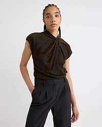 Extended-Sleeve Mock-Neck Burnout Top