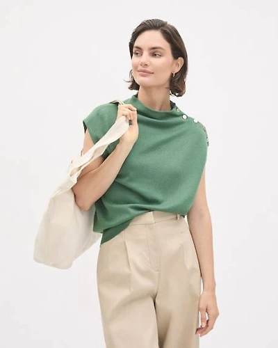 Sleeveless Mock-Neck Sweater with Buttons at Shoulder