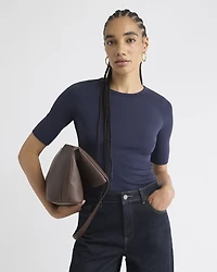 Elbow-Sleeve Crew-Neck Fitted Tee