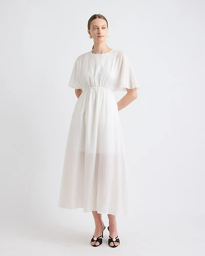 Fit-and-Flare Midi Dress with Short Flutter Sleeves