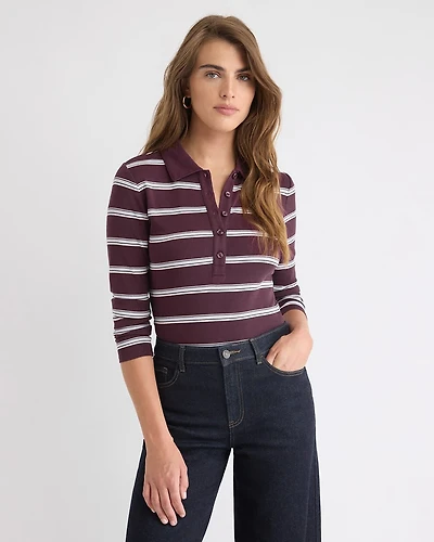 Luxe Knit Striped Long-Sleeve Polo