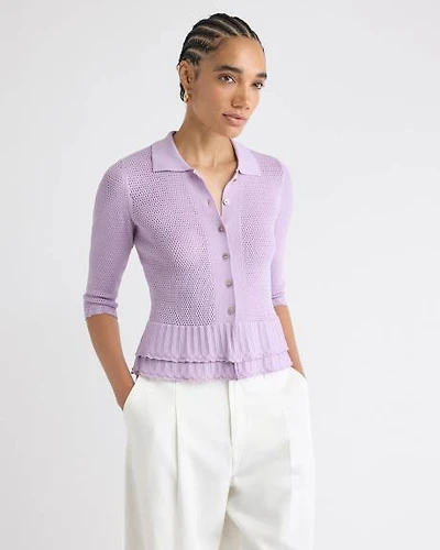 Polo Cardigan with Frilled Hem