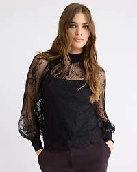 Long-Sleeve Lace Popover Blouse