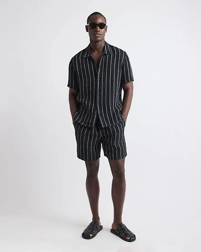 Striped Linen Short with Elastic Waistband