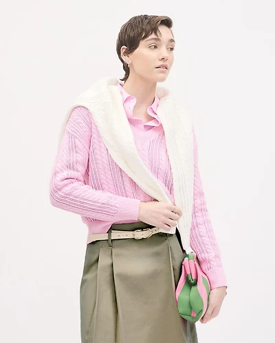 Long-Sleeve V-Neck Cable-Stitch Sweater