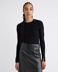 Long-Sleeve Crew-Neck Bodycon Top with Pointelle Stitches