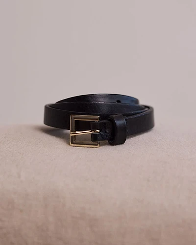 Skinny Leather Belt with Square Buckle