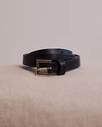 Skinny Leather Belt with Square Buckle