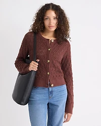 Long-Sleeve Short Cardigan with Fancy Stitches