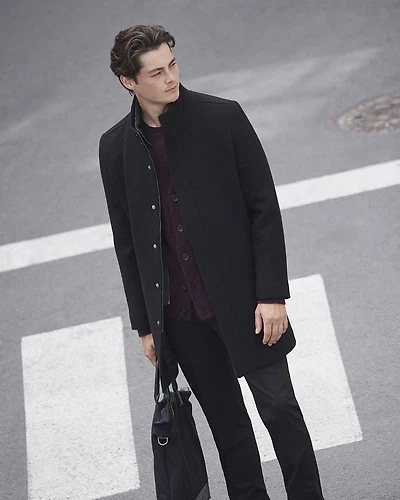 Classic Solid Mock-Neck Wool Coat with Dickey