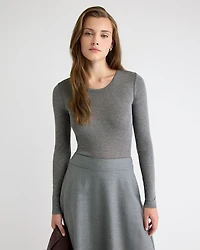 Wool-Blend Scoop-Neck Long-Sleeve Top