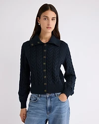 Cardigan à Manches Longues et Col Polo Grand Revers