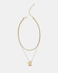 Triple-Chain Short Necklace with Organic Metal Pendant