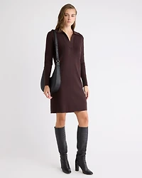 Long-Sleeve Johnny-Collar Mini Sweater Dress
