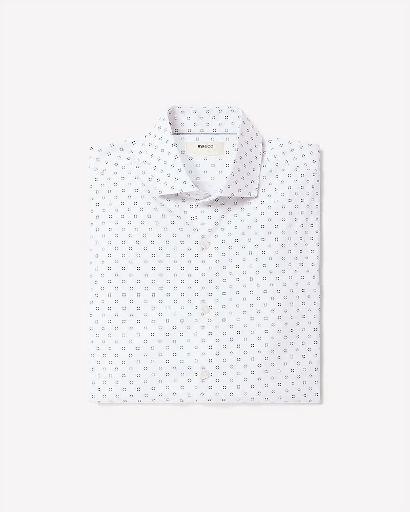 White Tailored-Fit Dress Shirt with Geo Pattern