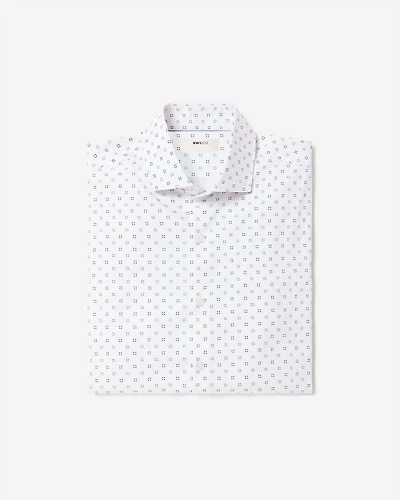 White Tailored-Fit Dress Shirt with Geo Pattern