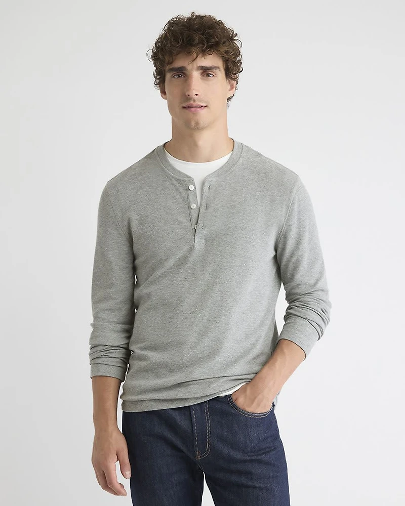 Long-Sleeve Henley Waffled Tee