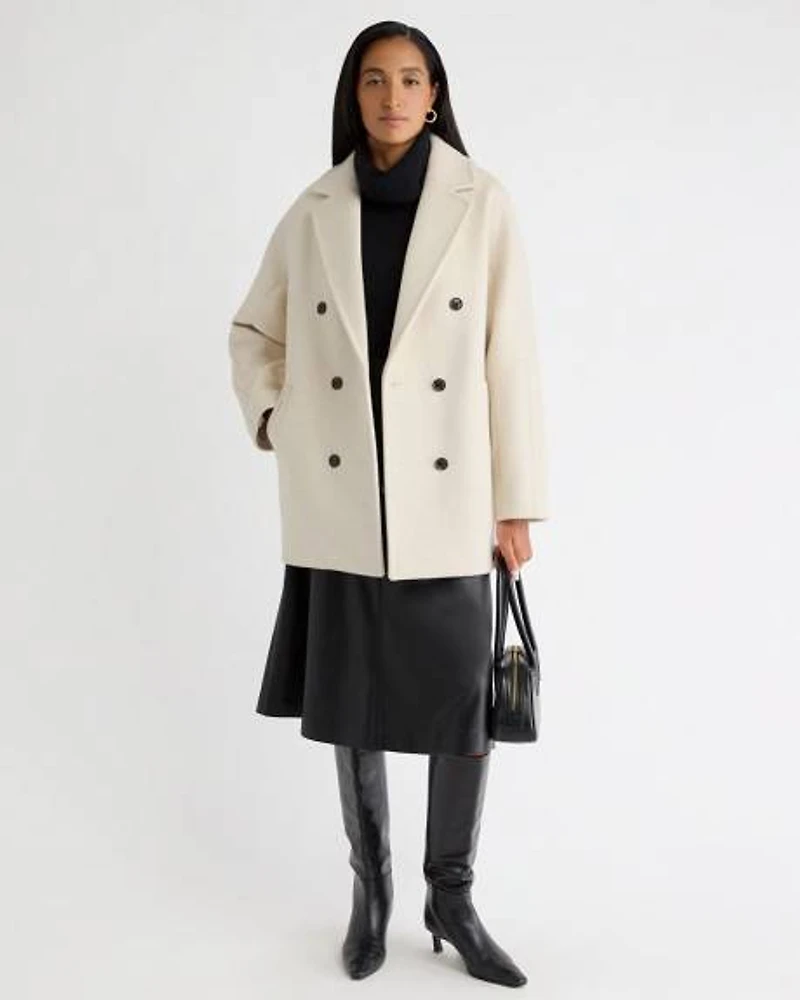 Manteau à Boutonnage Double en Mélange de Laine Melton