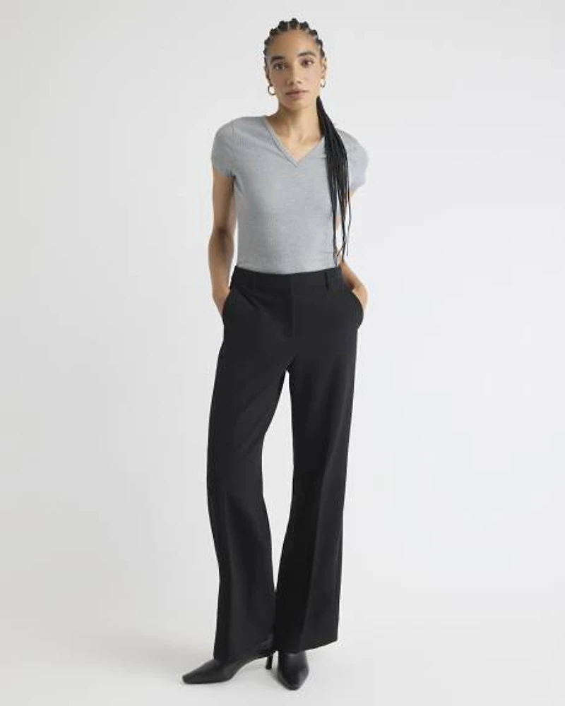 Pantalon Noir en Sergé Épais à Taille Mi-Haute et Jambe Large
