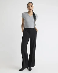 Pantalon Noir en Sergé Épais à Taille Mi-Haute et Jambe Large