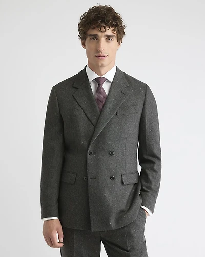 Tailored-Fit Double-Breasted Tweed Suit Blazer