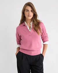 Cotton-Merino-Blend V-Neck Rugby Polo Sweater