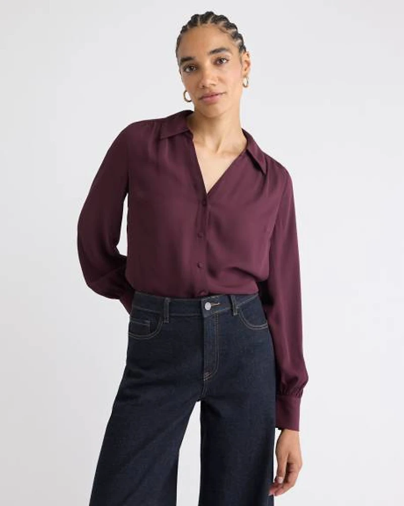 Blouse Boutonnée en Crêpe Soyeux à Manches Longues