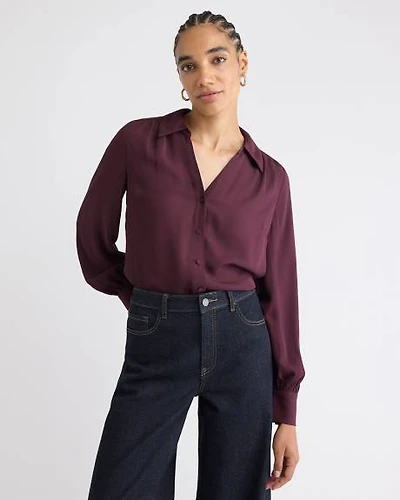 Blouse Boutonnée en Crêpe Soyeux à Manches Longues